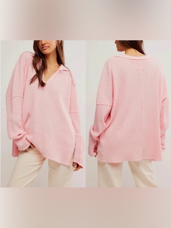 Free People Tops - NWOT Free People We The Free Travis Polo - pale rosette pink - Small